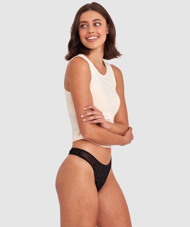 Kitty High Leg G String - Black/Print