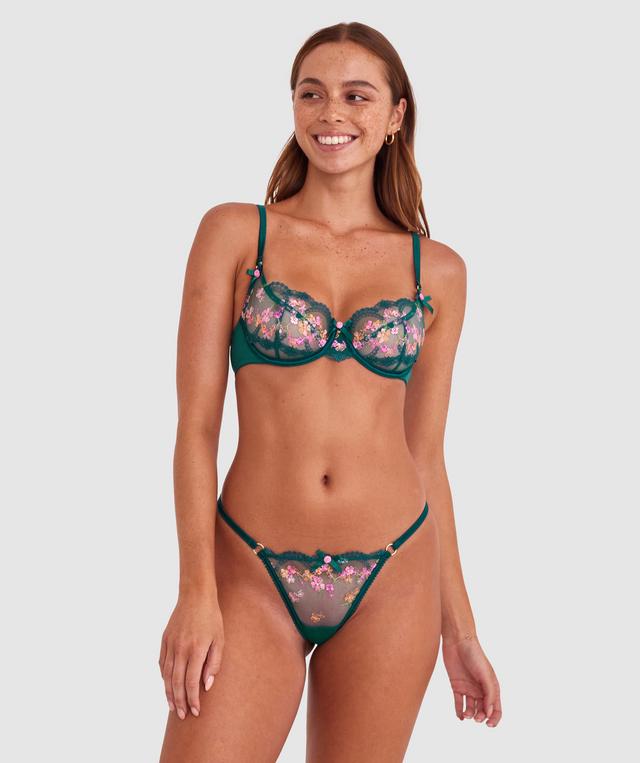 Enchanted Margaux High Leg String - Dark Green/ Multicolour