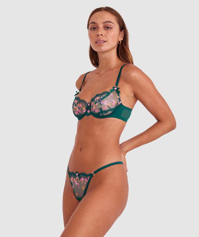 Enchanted Margaux High Leg String - Dark Green/ Multicolour