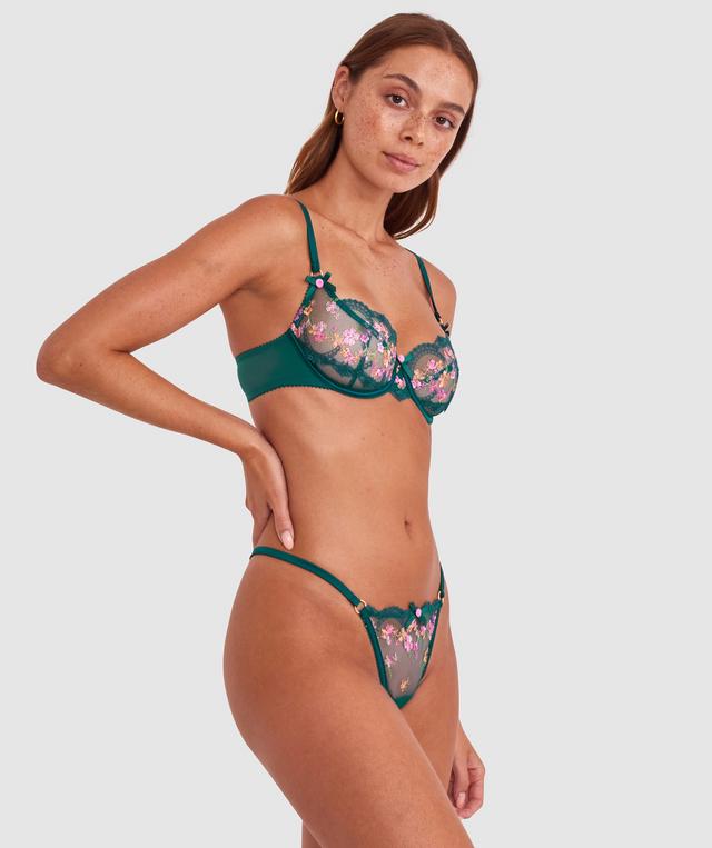 Enchanted Margaux High Leg String - Dark Green/ Multicolour