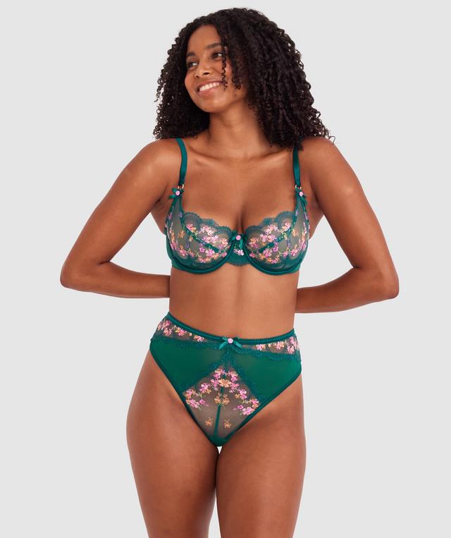 Enchanted Margaux High Waist G String - Dark Green/ Multicolour