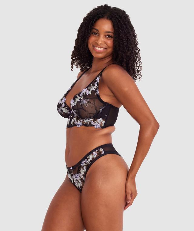 Enchanted All For You High Leg Brazilian Knicker - Black/ Light-Green