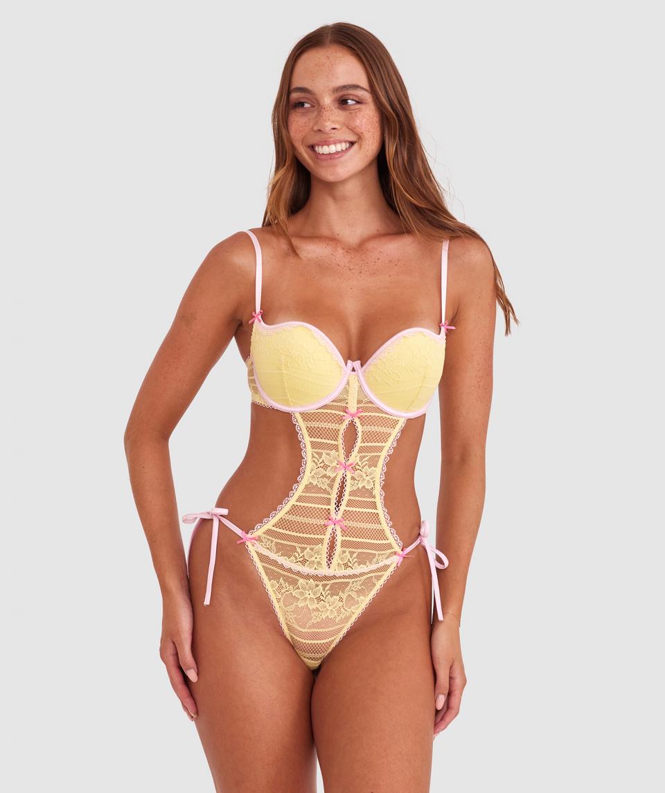 Night Games Juicy Push Up Balc Bodysuit - Light Yellow