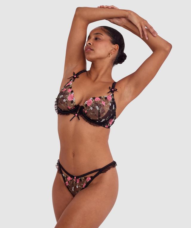 Enchanted True Love High Leg String - Black/Multicolour