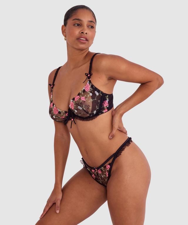 Enchanted True Love High Leg String - Black/Multicolour