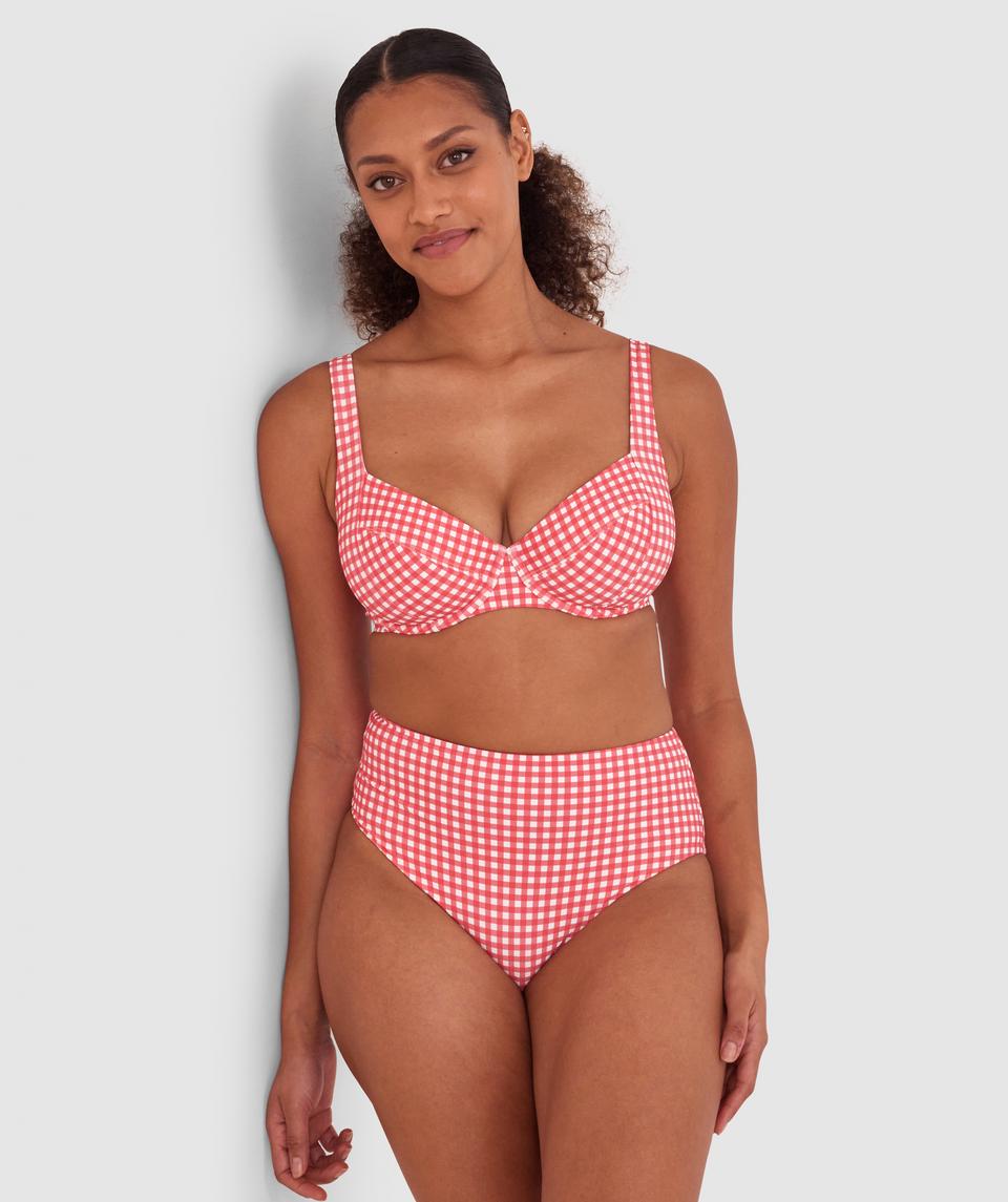 Maddison High Waist Bikini Bottom - Print Check