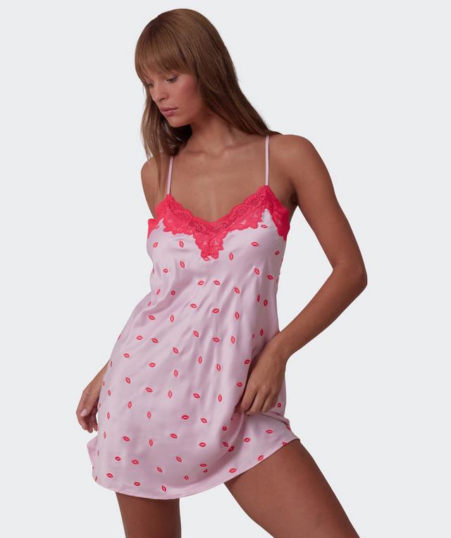 Angelica Kisses Short Slip - Print/Pink