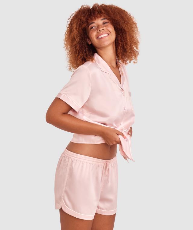 Liquid Satin Short - Pale Pink/White