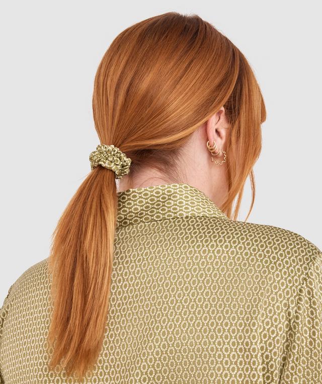 Aisha Thin Scrunchie - Khaki Geometric