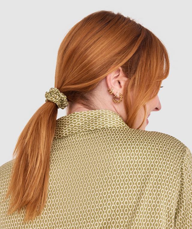 Aisha Thin Scrunchie - Khaki Geometric