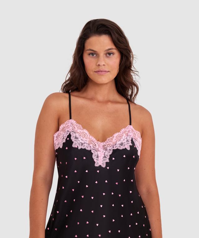 Angelica Hearts Short Slip - Black/Light Pink