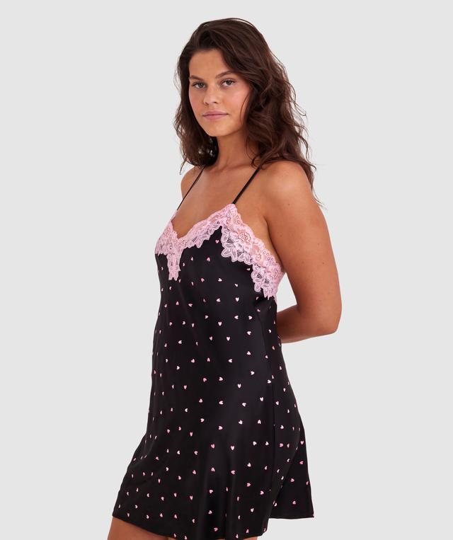 Angelica Hearts Short Slip - Black/Light Pink