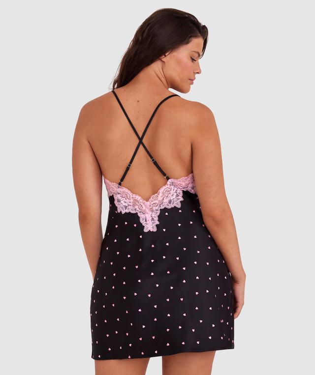 Angelica Hearts Short Slip - Black/Light Pink