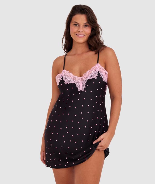 Angelica Hearts Short Slip - Black/Light Pink