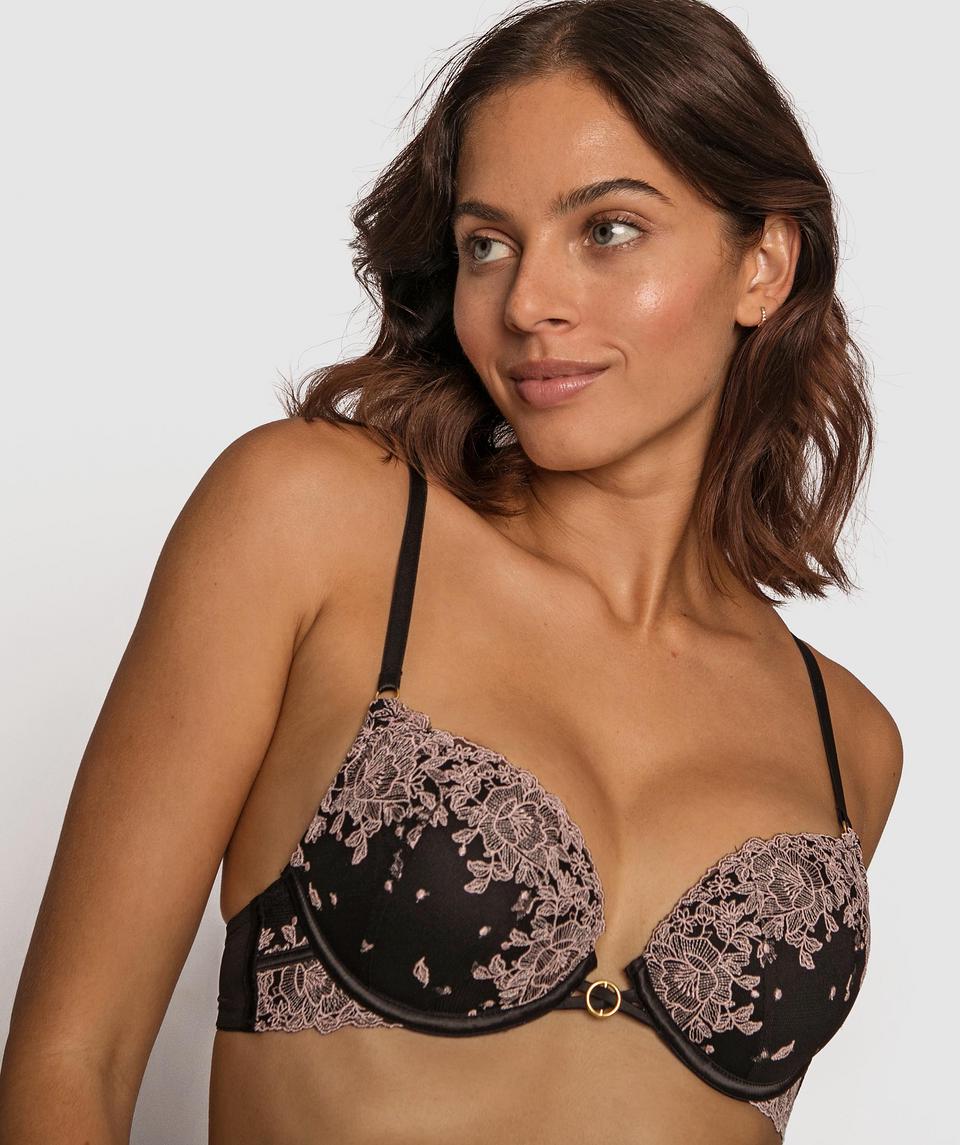 Antoinette Plunge Contour Bra - Black/Light Pink