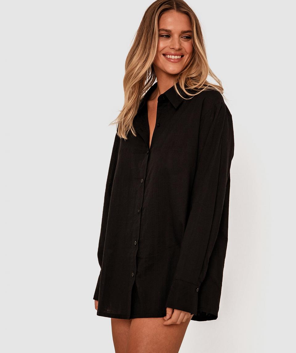 Aurelia Long Sleeve Sleep Shirt - Black