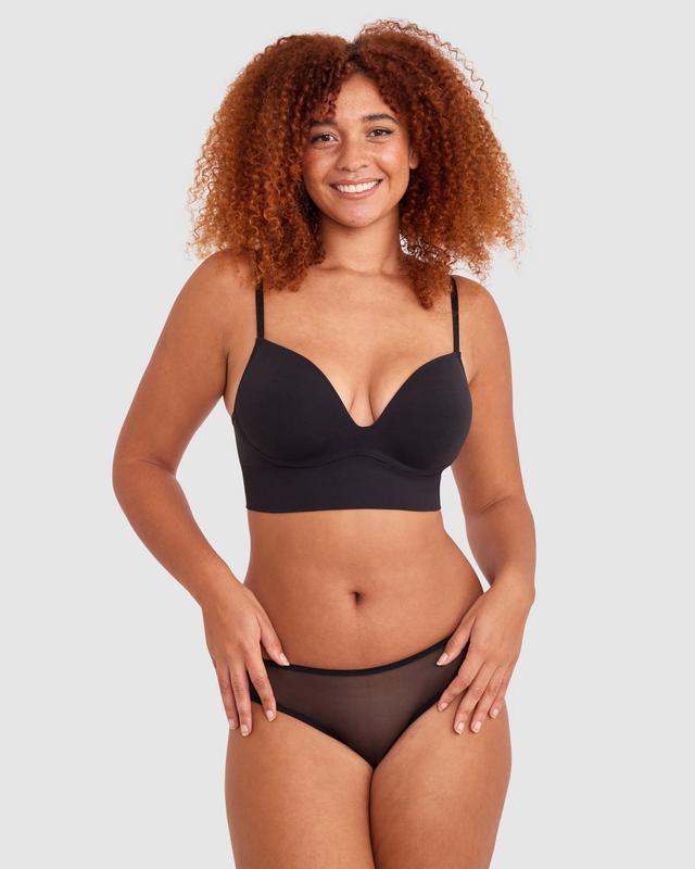 Base Layers Long Line Push Up Bra - Black