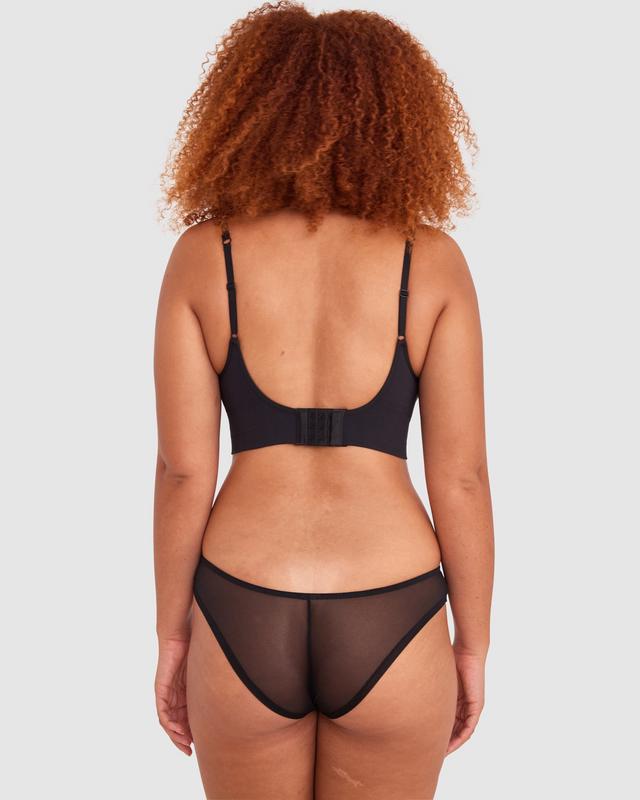 Base Layers Long Line Push Up Bra - Black