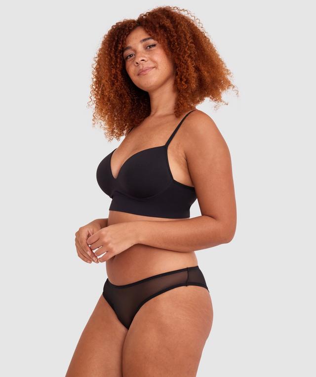 Base Layers Long Line Push Up Bra - Black