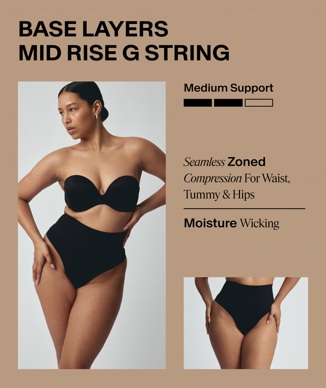 Base Layers Mid Rise G String - Black