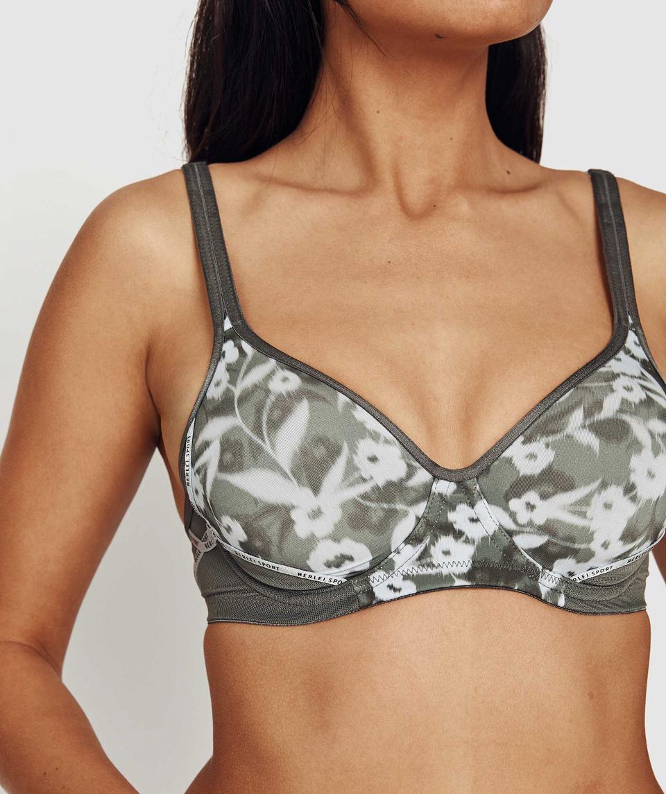 Berlei Electrify Contour Sports Bra - Floral Print/Khaki