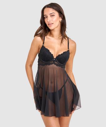 Bethany Essentials Push Up Babydoll - Black