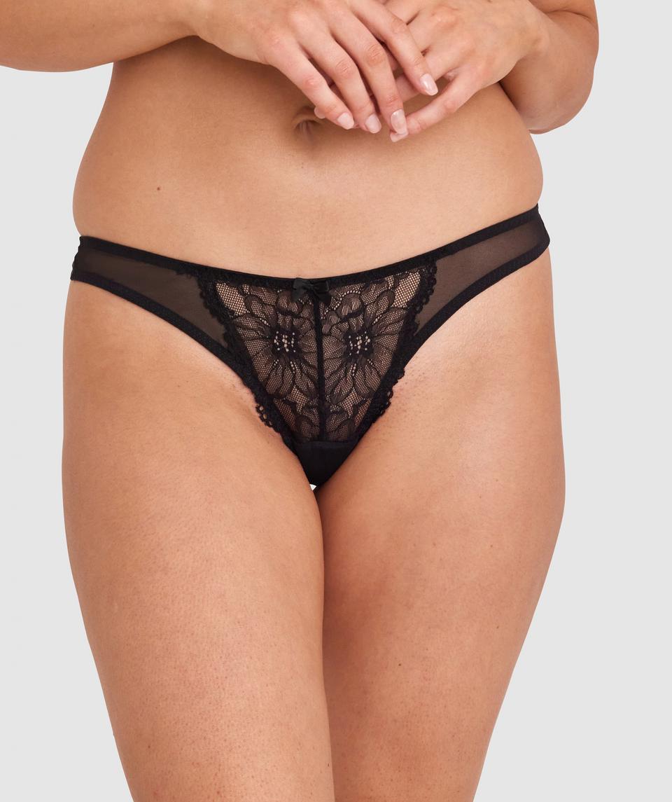Betsie High Leg G String - Black