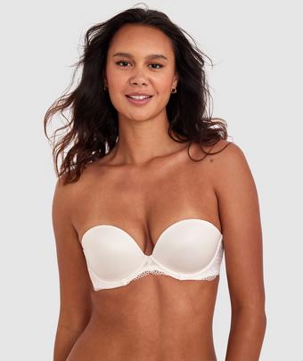 Body Bliss Lace Strapless Push Up Bra - Ivory