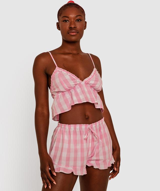 Dorothy Frill Crop Cami - Pink Check Print