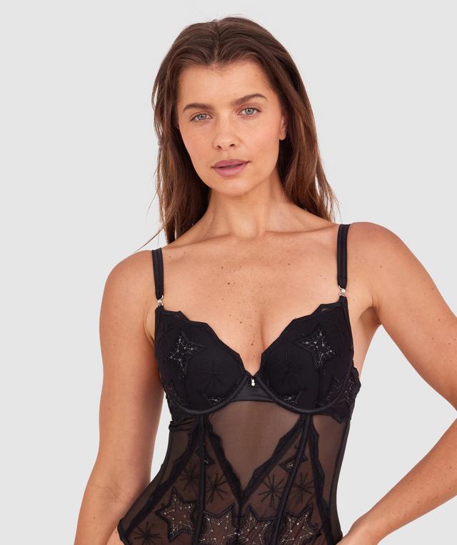 Dua Push Up Plunge Dentele Bodysuit - Black
