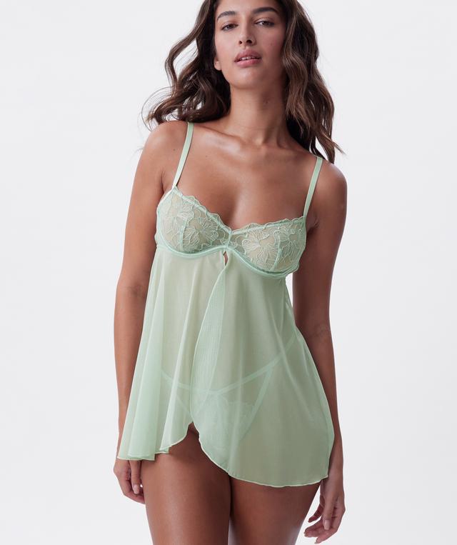 Night Games Soft Surrender Unlined Delight Babydoll & String - Light Green