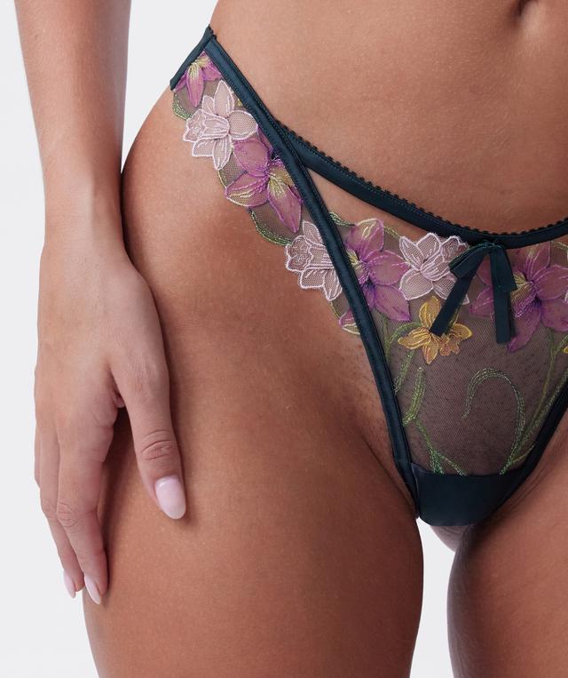 Enchanted Idle Bloom High Leg G String - Dark Green