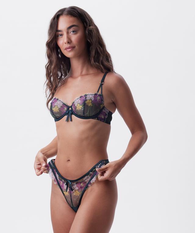 Enchanted Idle Bloom High Leg Brazilian Knicker - Dark Green