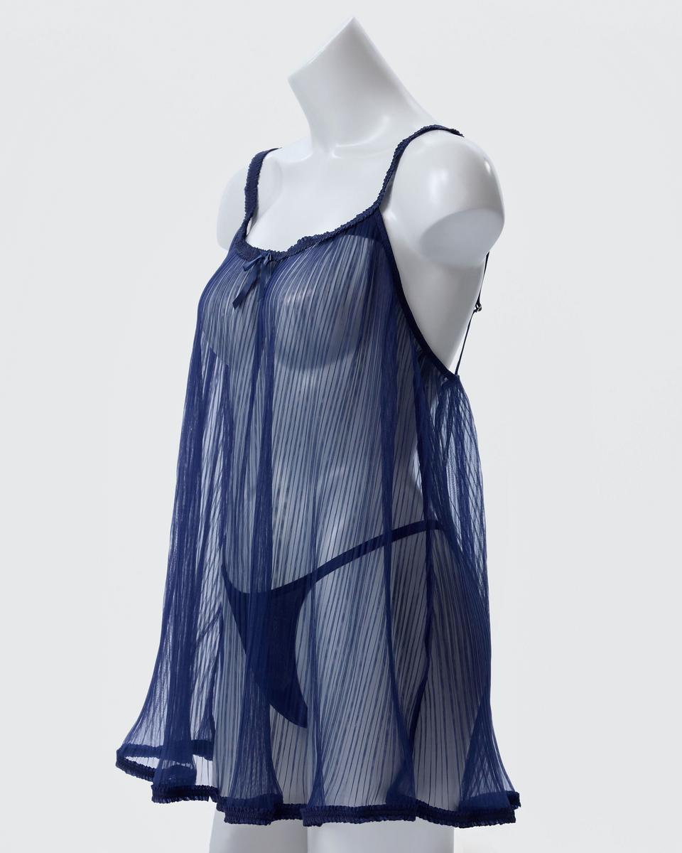 Night Games Blushing Slip & String Set - Navy