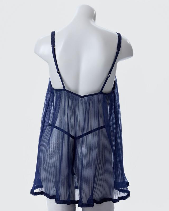 Night Games Blushing Slip & String Set - Navy