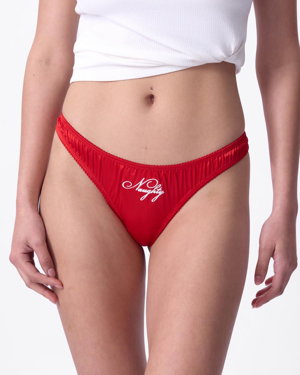 Naughty Or Nice G String-Dark Red / Cream