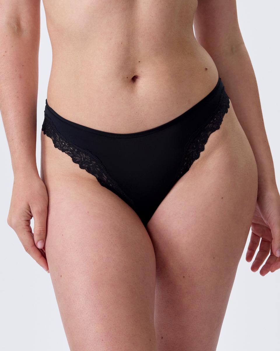 NKD High Leg Lace Brazilian Knicker - Black