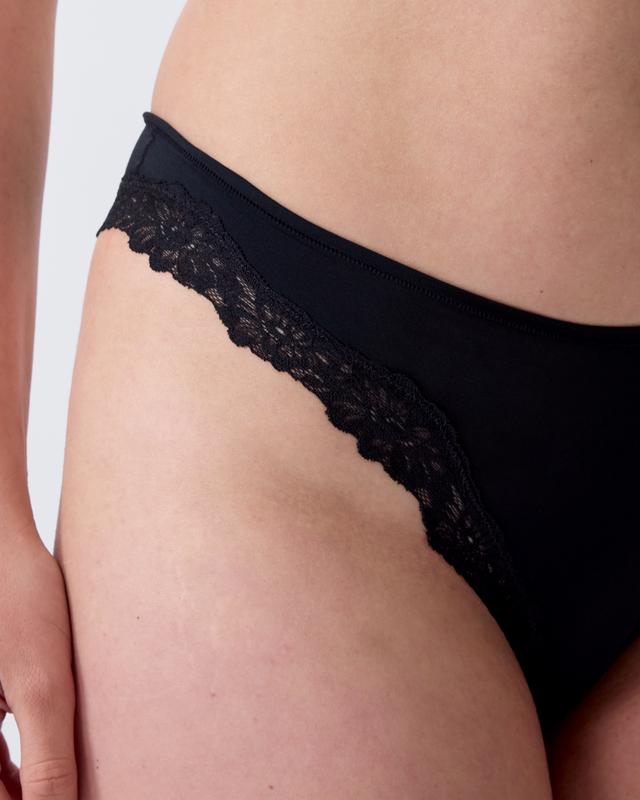 NKD High Leg Lace Brazilian Knicker - Black