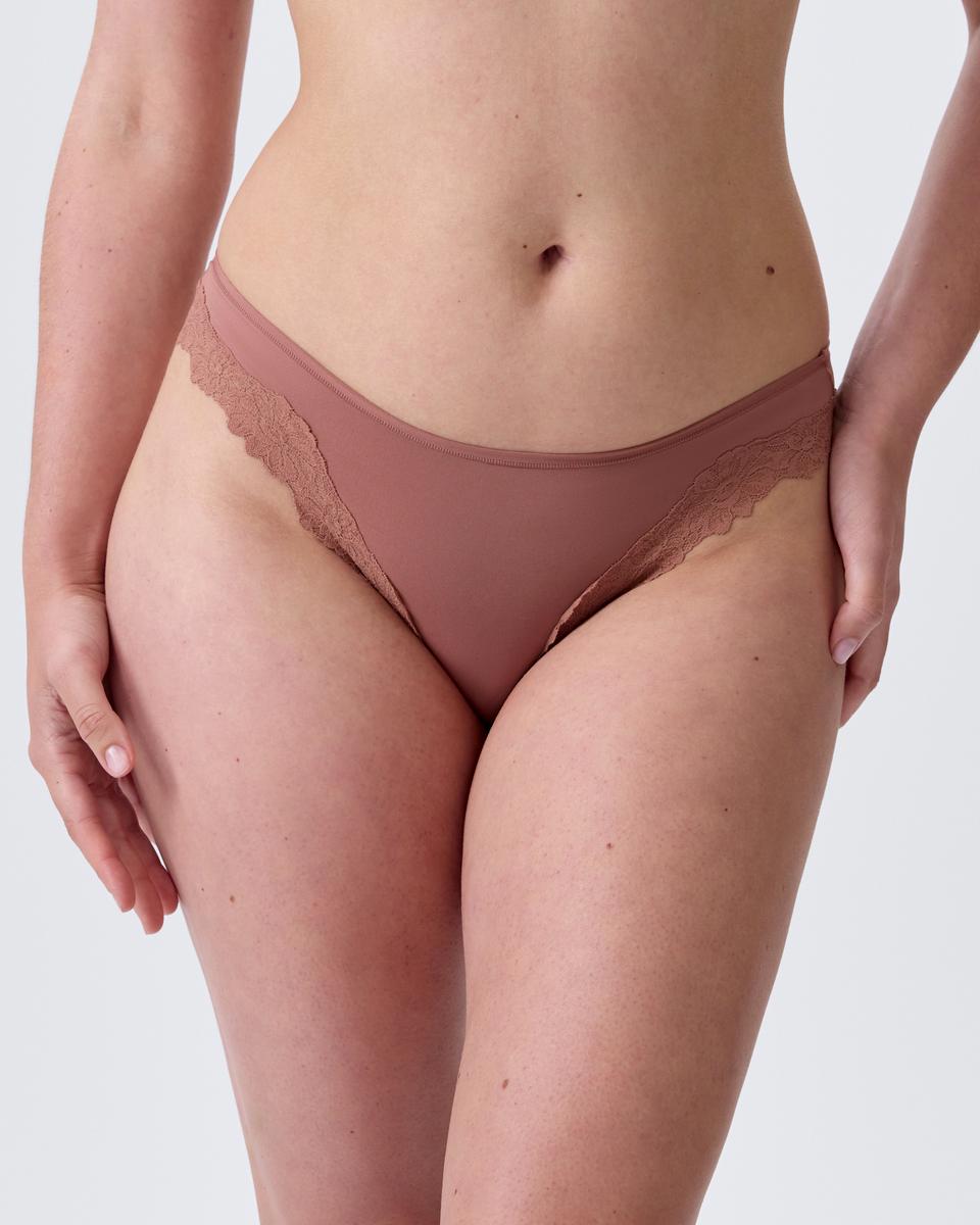 Nkd High Leg Lace Brazilian Knicker - Mocha