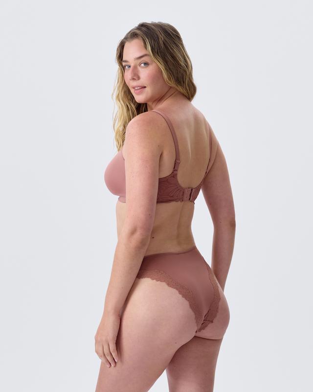 Nkd High Leg Lace Brazilian Knicker - Mocha
