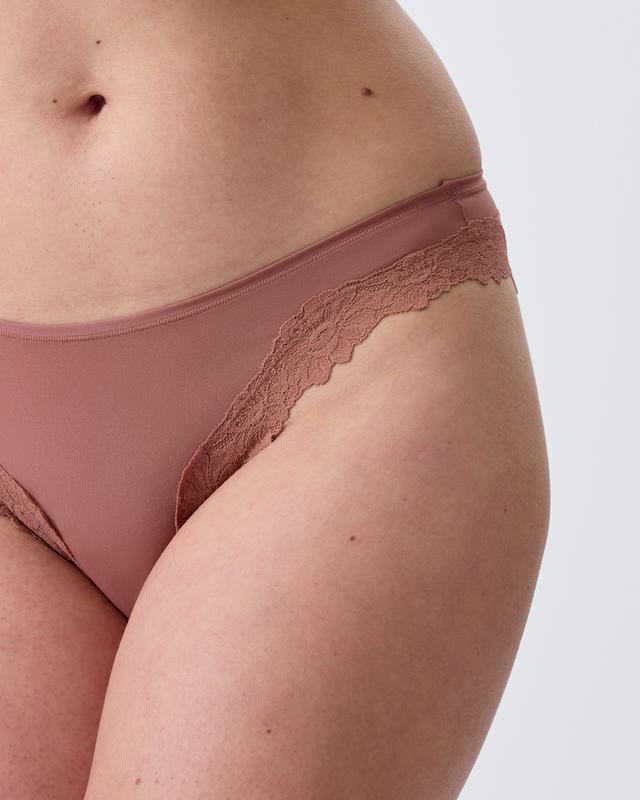 Nkd High Leg Lace Brazilian Knicker - Mocha