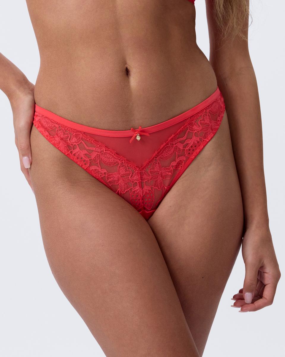 Anna High Leg G String - Light Red