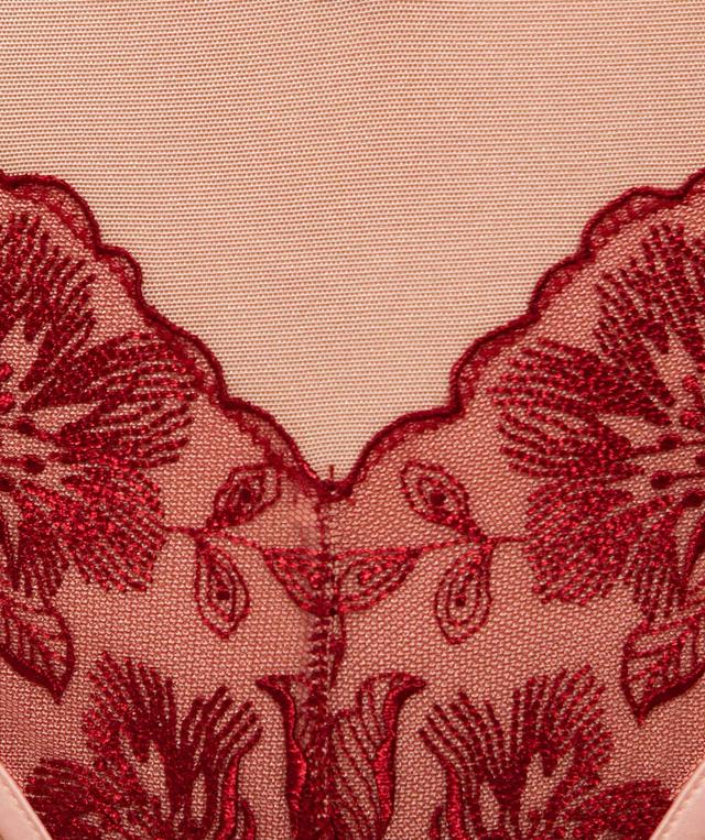 Enchanted Brescia High Waisted V String Knicker - Pale Pink/Dark Red