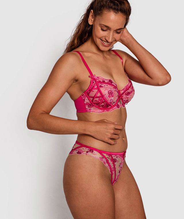 Enchanted Perpetual Femininty Full Cup Underwire Bra - Dark Pink/ Multi Colour