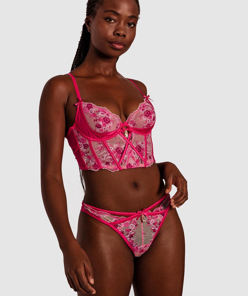 Enchanted Perpetual Femininty Plunge Underwire Corset - Dark Pink/ Multi Colour