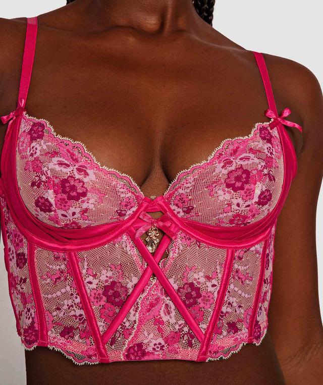 Enchanted Perpetual Femininty Plunge Underwire Corset - Dark Pink/ Multi Colour