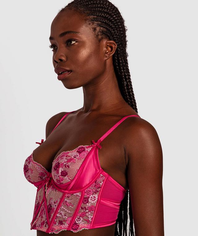 Enchanted Perpetual Femininty Plunge Underwire Corset - Dark Pink/ Multi Colour