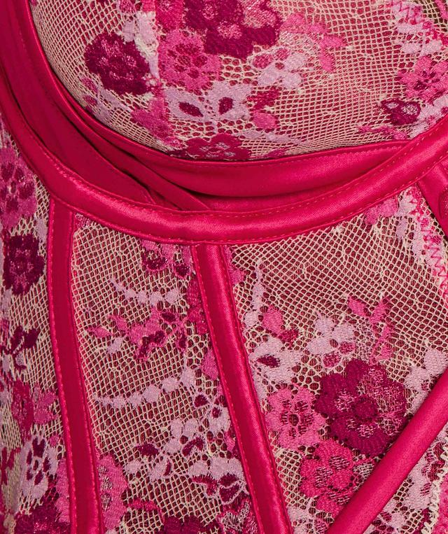 Enchanted Perpetual Femininty Plunge Underwire Corset - Dark Pink/ Multi Colour