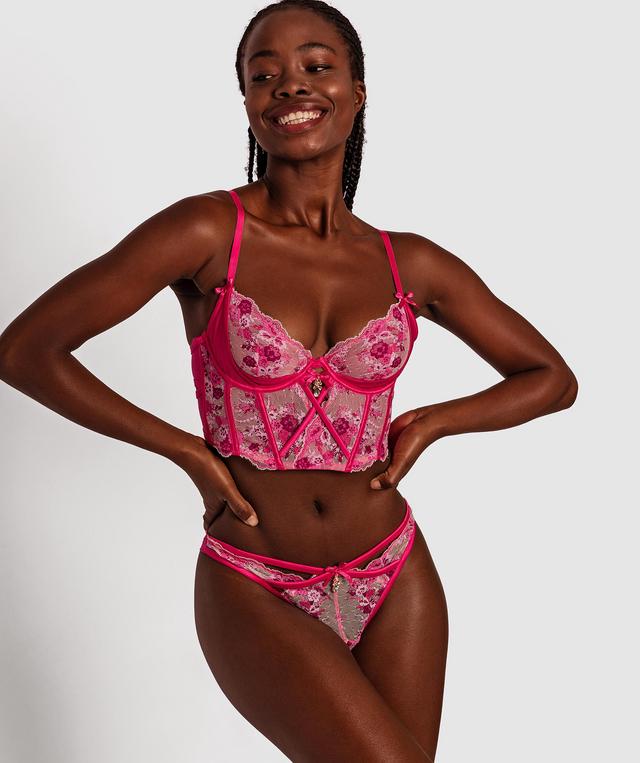 Enchanted Perpetual Femininty V String Knicker - Dark Pink/ Multi Colour