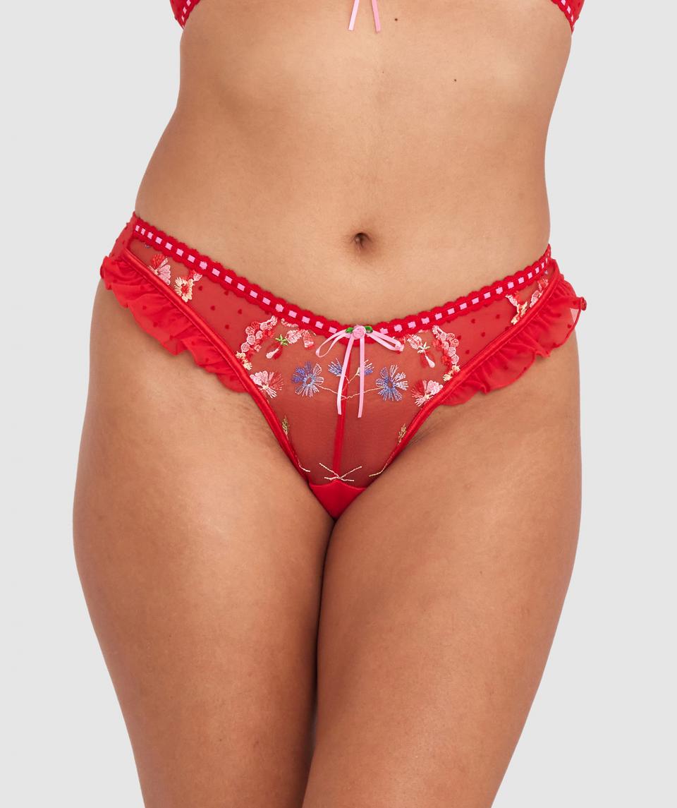 Enchanted She's So Lucky High Leg Brazilian Knicker - Red/Multicolour